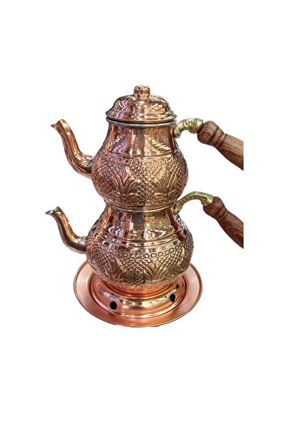 Genel Markalar Bakır Ufak Çaydanlık Takımı Lale Motifli