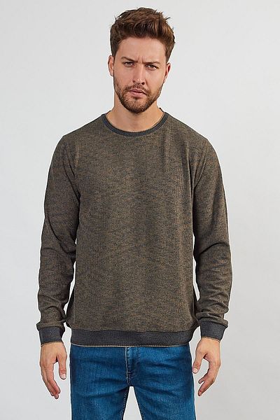ENQUE Ανδρικό πλεκτό φούτερ με σχέδιο κανέλας - Crew Neck