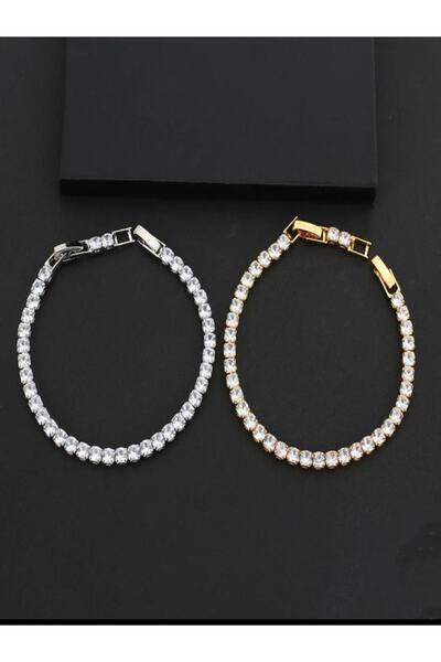 DEMOKAN Kadın Zirkon Taşlı Gold Renk Çelik Su Yolu Bileklik-4mm