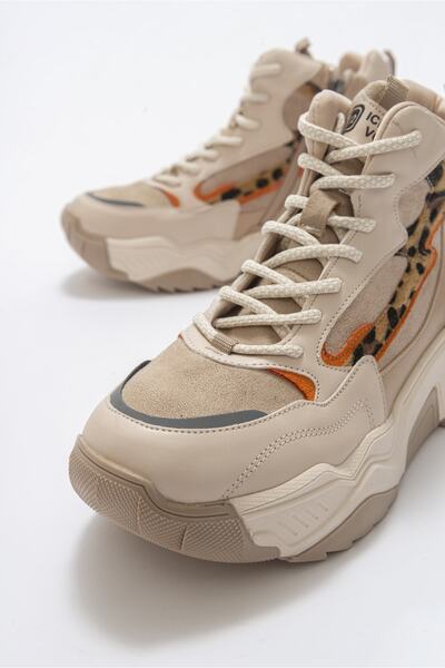 LuviShoes Olıvıa Bej Desenli Kadın Spor Bot