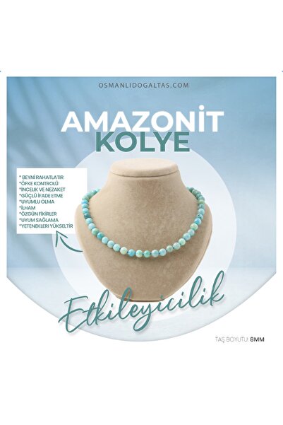 OSMANLI DEĞERLİ TAŞ Sertifikalı Amazonit Doğaltaş Kolye 8 Mm, M504