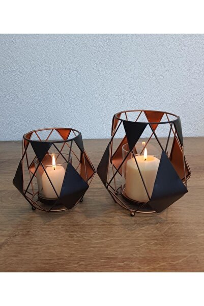 EVİMTATLIEVİM Dekoratif Metal Mumluk Ikili Set Tinetto