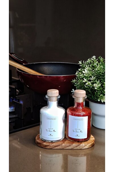 KHAKMA 250ml Glass Spice Set - Set of 2 with Wooden Stand and Lid