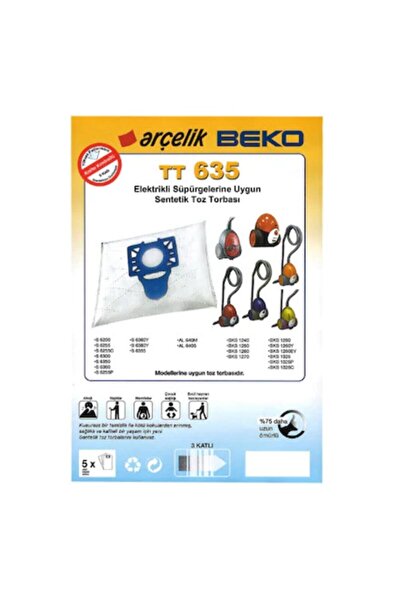 Arçelik S 6355 Yp كيس غبار قماش 20 قطعة