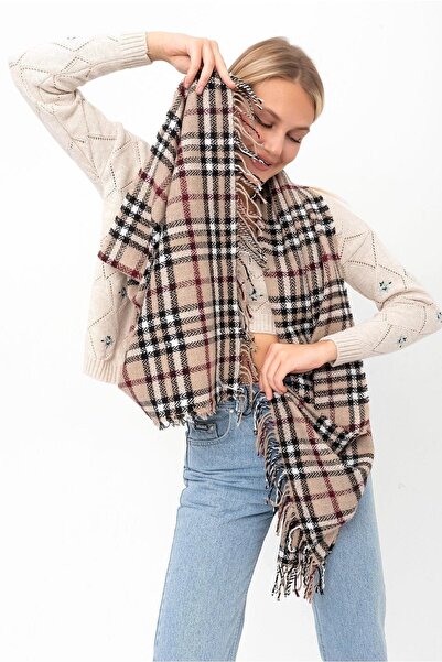 Saria Moda Soft Textured Plaid Thick Shoulder Shawl