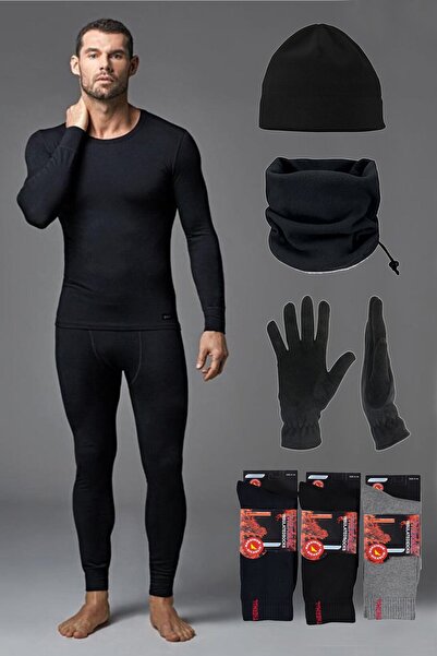 Katmirra طقم علوي وسفلي حراري أسود للرجال ومجموعة بولار حرارية خارجية