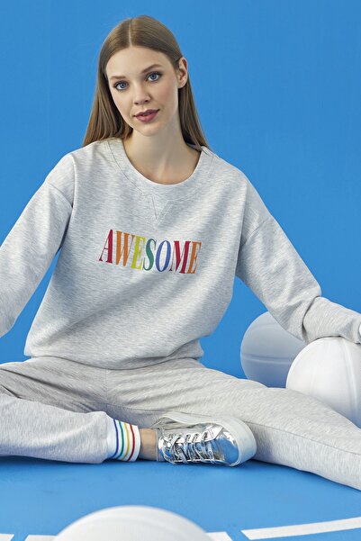 GİZZEY 20668 Γυναικεία αθλητική φόρμα με λαιμόκοψη με τύπωμα