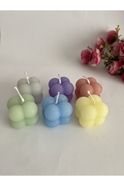 Bellaza Home Küçük Küp Bubble Şekilli 6'lı Renkli Ve Kokulu Mum