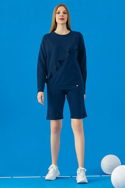 GİZZEY 20682 Women's Ruffle Detailed Crew Neck Shorts Set