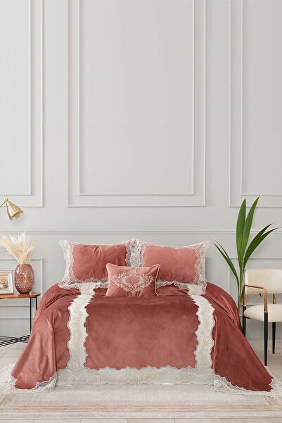 Karaca Home Mathilda 4 Parça Gül Kurusu Fransız Dantelli Çeyiz Yatak Örtüsü Set