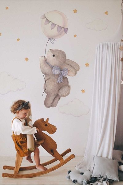 Grafikup Autocolant de perete pentru camera copiilor Bunny with Balloons