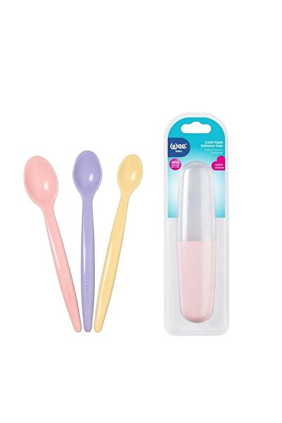 Wee Baby مجموعة التغذية الوردية المكونة من 3 قطع من حاوية تخزين ملعقة السيليكون