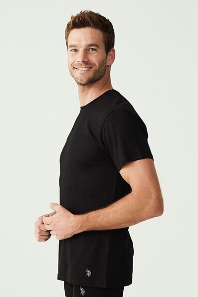 U.S. Polo Assn. Men's Licensed Uspa Black Cotton- Modal 2-Piece Short Sleeve Round Neck Undershirt