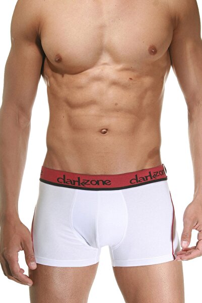 darkzone Boxeri albi pentru bărbați cu dungi roșii pe lateral