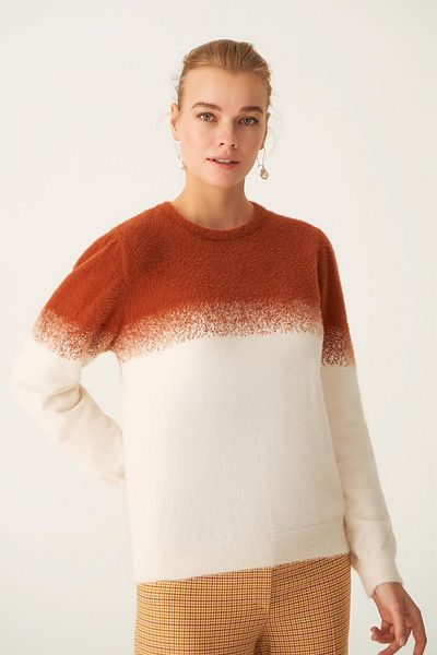 Perspective Illas Ecru Zimtfarbene Strickbluse für Damen