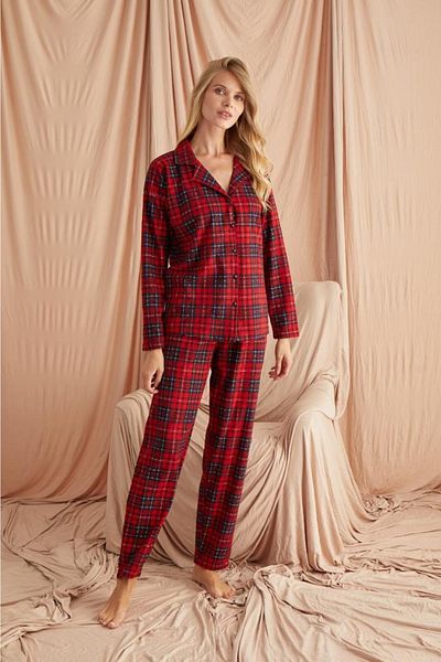 Pijamoni Set de pijamale din piele intoarsa cu nasturi in fata
