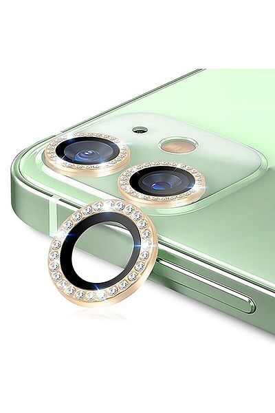 USIDE iPhone 11 iPhone 12 12 Mini Compatible Stone Diamond Camera Protector -Gold Set of 2