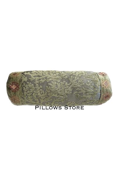 PİLLOWS STORE Mercan Desenli Açık Yeşil Sosis Kırlent 45cm*15cm (iç Silikon D...