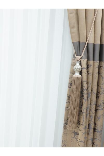 wolfling Fon Perde Tavan Bağlama Toplu Braçol Perde Seti Kahverengi