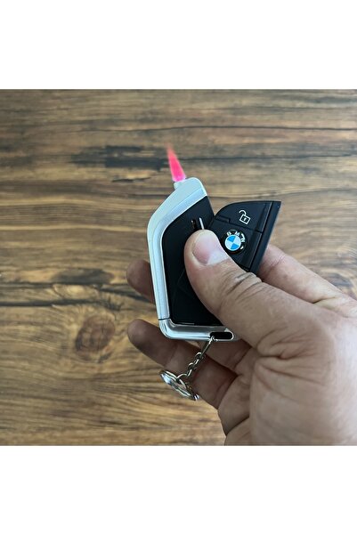 Techmarketi Bmw Logolu Araba Kumandası Figürlü Işıklı Kırmızı Alevli Turbo Çakmak Anahtarlık