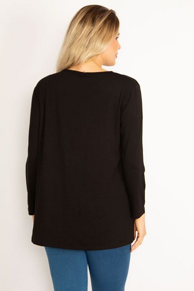 Şans Women's Large Size Black Stone Detailed Long Sleeve Blouse 65n34632