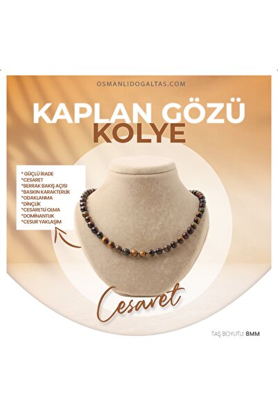 OSMANLI DEĞERLİ TAŞ قلادة من الحجر الطبيعي على شكل عين النمر المعتمدة 8 مم، M525