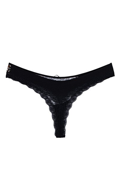 Perita.Life Kadın, Siyah, Dantel Detaylı, Pamuklu, Leopar Desenli 2'li String/tanga