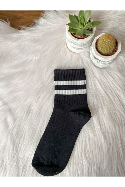 Tulipka Unisex Μαύρες ριγέ κολεγιακές κάλτσες τένις - Σε σχήμα συσκευασίας των 4