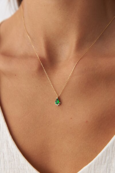 YAVUZ KUYUMCULUK 14 Ayar Altın Damla Zümrüt Kolye