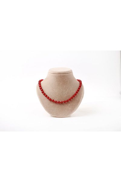 OSMANLI DEĞERLİ TAŞ Certified Red Agate Natural Stone Necklace 8 Mm, M513