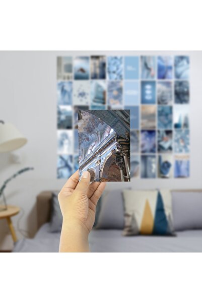 Postifull Mavi Duvar Posteri Kolaj Seti - 40 Adet - Arkası Yapışkanlı Poster Seti - 10cm*15cm - Kutulu Set