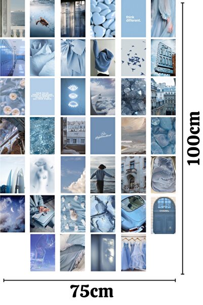 Postifull Mavi Duvar Posteri Kolaj Seti - 40 Adet - Arkası Yapışkanlı Poster Seti - 10cm*15cm - Kutulu Set