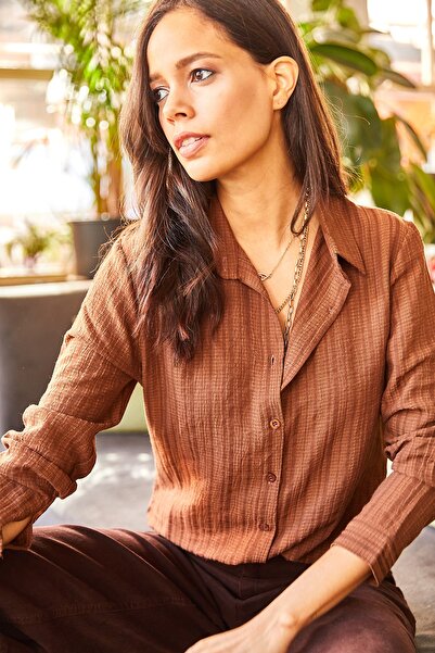 Olalook Dámská žakárová tkaná košile s hořkou kávou GML-19001043