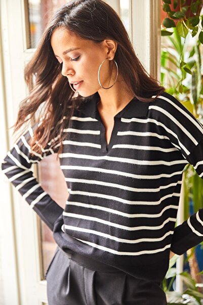 Olalook Γυναικεία πλεκτή μπλούζα με μαύρο λαιμό πόλο BLZ-19002029