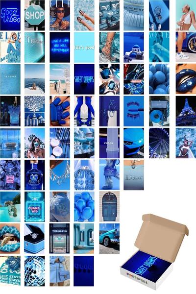 Postifull Lacivert Duvar Poster Seti - 60 Adet - Arkası Yapışkanlıf Kolaj Set...