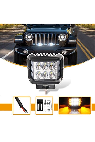 ŞüsCarOto Aksesuar Off Road Led Lamba Delici Beyaz Turuncu Flaşlı Kare Sis Fa...