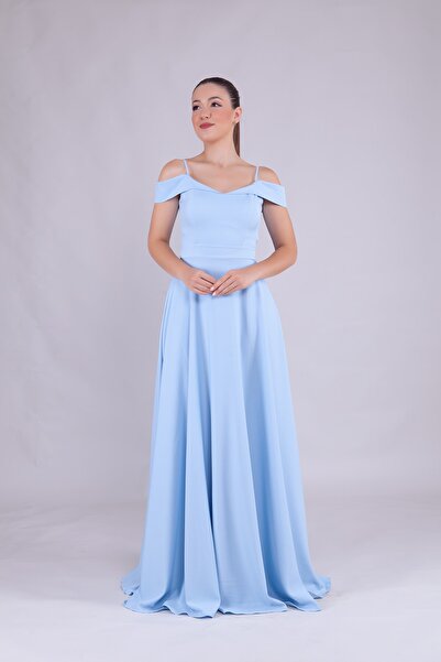 Bidoluelbise Kadın Omuz Detay Askılı Maxi Boy Abiye Elbise