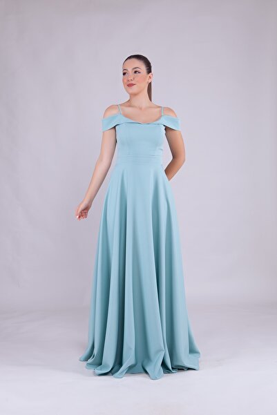 Bidoluelbise Kadın Omuz Detay Askılı Maxi Boy Abiye Elbise