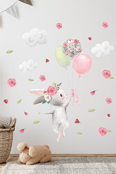 Sticker Ekspres Balonlu Tavşan Çocuk Odası Duvar Sticker Seti
