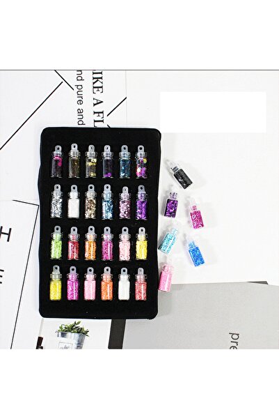 Beauty Box 24'lü Nail Art Lüks Tırnak Süsleme Pulları Glitter Set Kalıcı Oje Protez Tırnak Süsleme Göz Makyajı