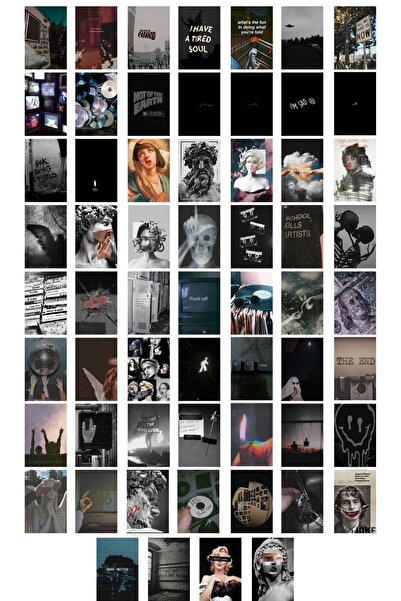 Postifull Grunge Poster Seti - Kolaj Seti - Oda Dekoru - Duvar Posteri - Yapışkanlı - Duvar Dekoru - 60 Adet