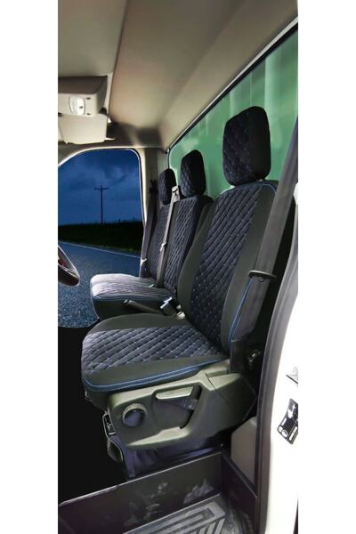 SMRAUTOACCESSORY Ford Transit 2014 and Above Compatible Single Cabin Specially Made Collar Feather Car Seat Cover Black-blue