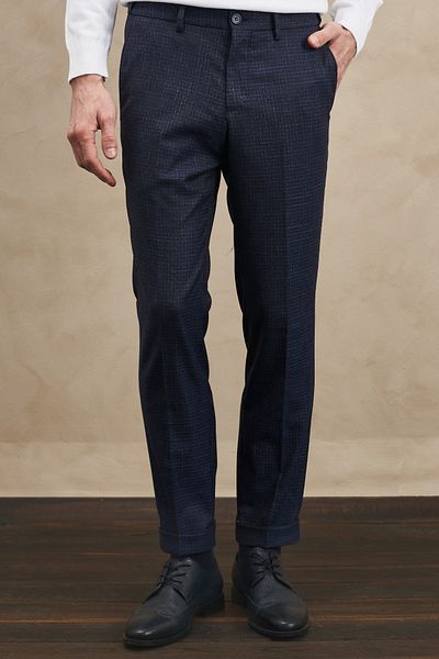 ALTINYILDIZ CLASSICS Ανδρικό μπλε Navy Slim Fit στενό μοτίβο ελαστικό παντελόνι μέσης εύκαμπτο