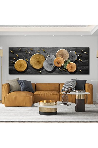 KRTFWD Circle Shaped Decorative Canvas Art Print with Gold and Fish Image