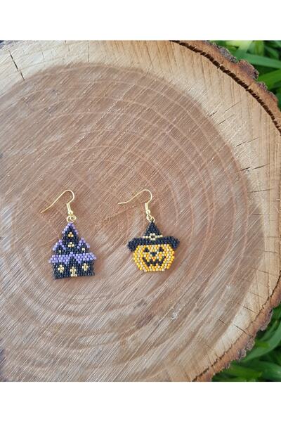 SEARD أقراط قلعة اليقطين المصنوعة يدويًا من خرز ميوكي للهالوين