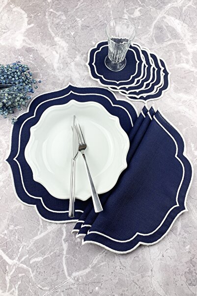 WEARE2 Set de 8 piese de șervețele americane și de cocktail, brodate, în culo...