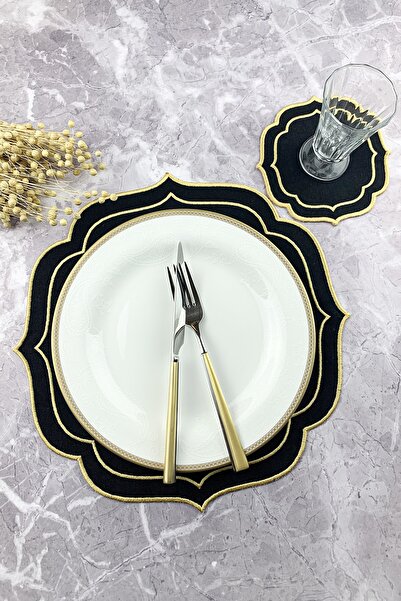 WEARE2 Set de 2 piese cu broderie dublă înfășurată, de culoare neagră, cu det...