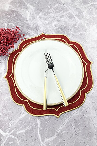 WEARE2 Set american brodat cu înfășurare dublă, de culoare burgundă, auriu