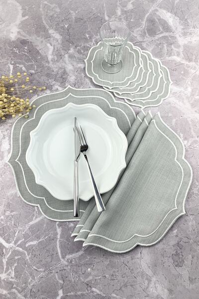 WEARE2 Set de 8 piese de șervețele americane și de cocktail, de culoare gri, ...