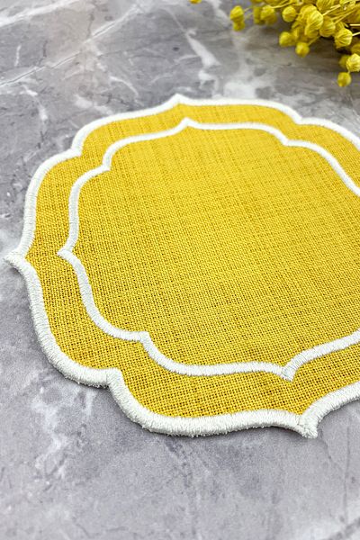 WEARE2 Yellow Color White Double Wrap Embroidered Cocktail Napkin